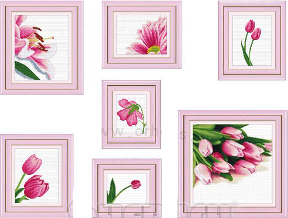 Tranh thêu chữ thập hoa tulip 7 bức